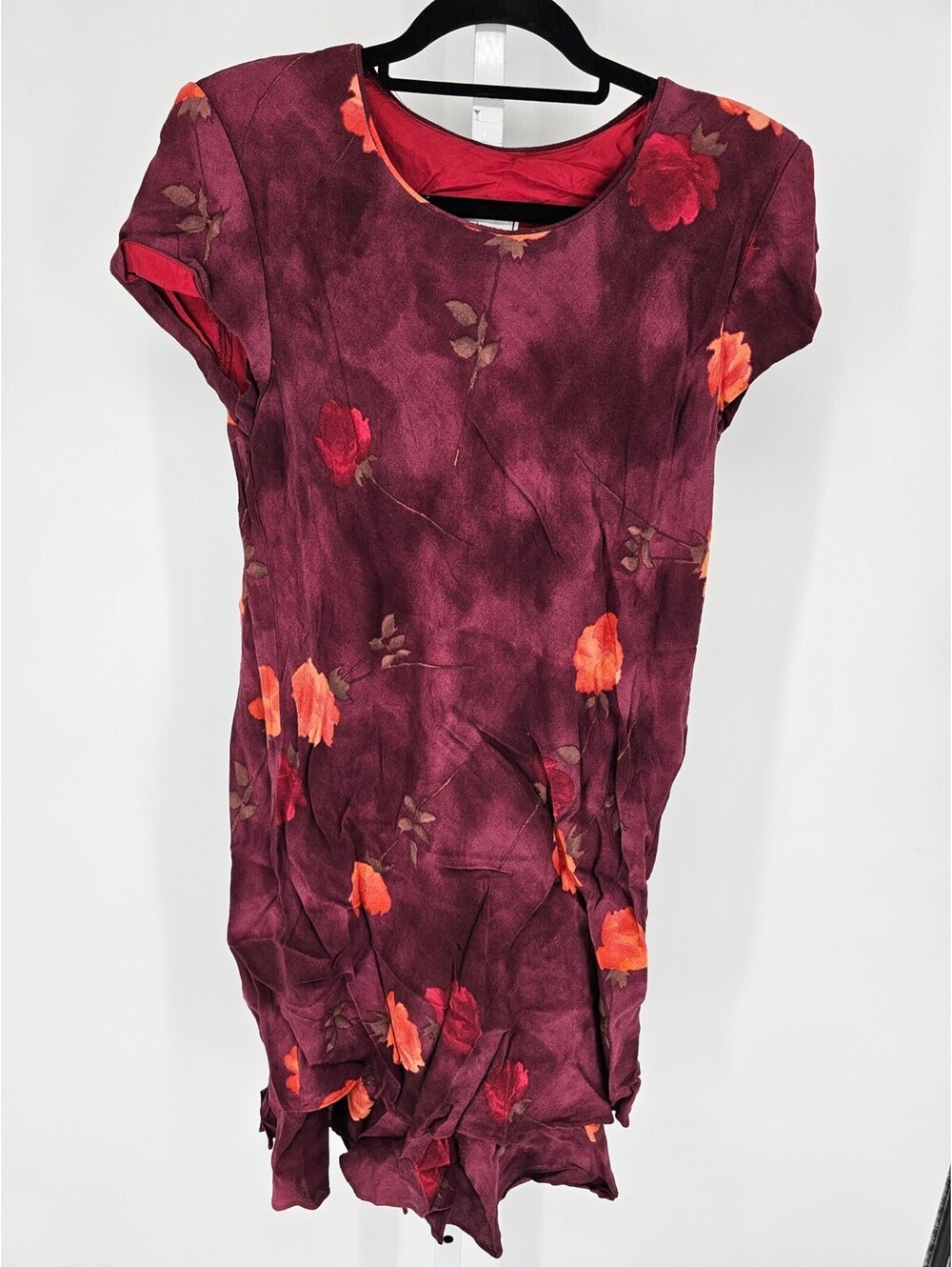 Vintage 1990s Karin Stevens Womens Sz 12 Knee Length Dress Dark Red Floral